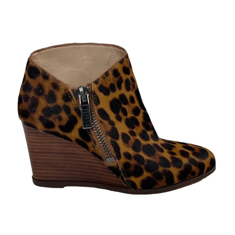 1.State Kaleb Leopard Ankle Mid Wedge Designer Boot Zip‎ Closure 6M 1/2 /37